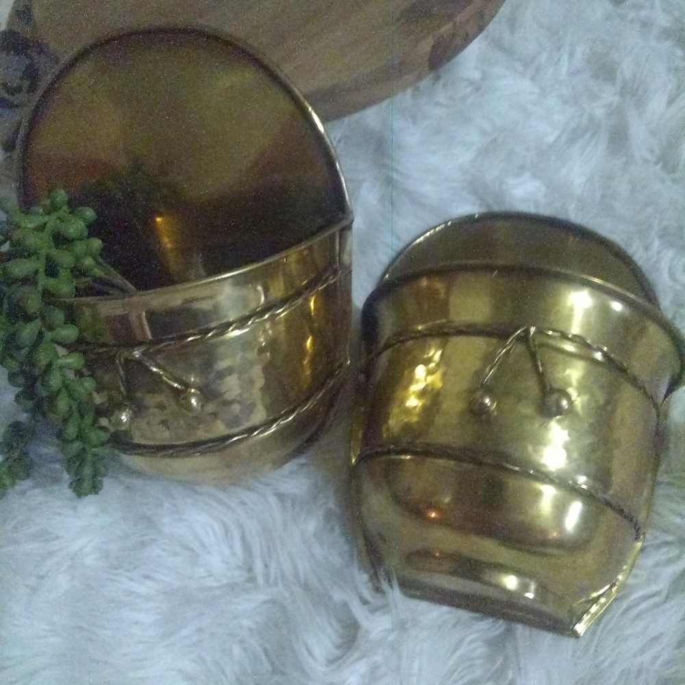 Vintage set of brass wall pocket / Wall Planters